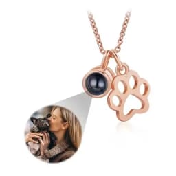 Personalized Engraved Name Picture Necklace Custom Photo Projection Necklaces Dog Cat Paw Necklace Memorial Gifts for Pet Lover