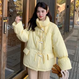 Korean Sweet Short Down Cotton Jacket for Women Stand Collar Toggle Button Puffer Parkas Woman Loose Candy Color Padded Jacket