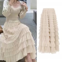 Elegant A-Line Long Tulle Skirt Women's Summer New Style Slimming Fairy Multi-Layer Cake Skirt High Waist Polyester Fabric