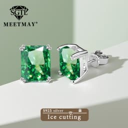 Bocarman Ice Cut Zircon Stud Earrings S925 Silver Paraiba Tanzanite Blue Mint Green Rectangular Multicolor Women Fine Jewelry