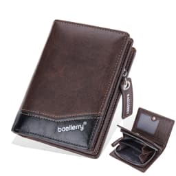 1Pcs/Baellerry Men's Pu Leather Wallet, Large Capacity Multi-Card Slot Zipper 80% off Wallet, with Id Window and Coin Pocket, Ideal Gift for Men