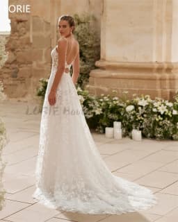 LORIE A-line Sexy Applique 3D Flowers Wedding Dress Sleeveless Backless Wedding Gowns Backless Bride Gown Customized 2025