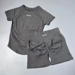 DFHE 2 Piece Athletic Tracksuit, Seamless Short Sleeve Yoga Wear, High Stretch Running Shorts, Gym Training Outfit