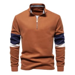 AIOPESON Mens Mock Neck Quarter Zip Sweatshirts Patchwork Casual Pullover Cotton-blend Sweatshirt for Men