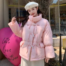 Korean Sweet Short Down Cotton Jacket for Women Stand Collar Toggle Button Puffer Parkas Woman Loose Candy Color Padded Jacket