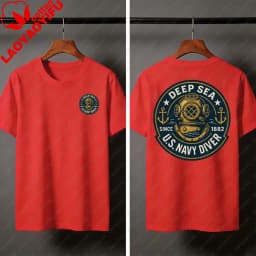 Deep Sea Diver Emblem Summer Men T-Shirt Military Style Casual Wear Beach and Outdoor Activities Divers Clothes Shirts