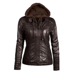 Customizable Hooded Leather Jacket Autumn Winter women's with zipper leather jacket short PU jacket coat Suit Jackets