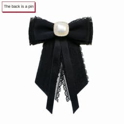 Elegant Lace Ribbon Bowtie Black College Style Collar Rhinestones Jewelry Student Shirt Korean Fabric Bow Brooches