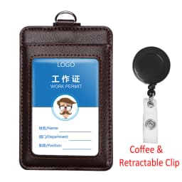 Real Leather Business Work Card Holder ID Badge Holders with Nylon Lanyard Id Name Tag Chest Cards Cases Retractable Reel Clips