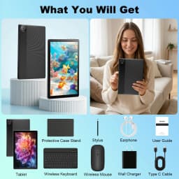 KB1001L 10.1 Inch Android 16 Tablet, Max 24GB(3GB+21GB) RAM 64GB ROM, A333 5-Core CPU, HD IPS Touch Screen 800*1280, 6000mAh Battery, 5MP+8MP Dual Camera, WiFi 6, Widevine L1, Face Unlock, Type-C, 1TB Expandable Storage,France Local Warehouse Fast Delive