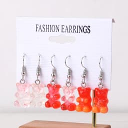 3 Pairs/Set Candy Color Acrylic Gummy Bear Drop Earrings for Women Korean Transparent Resin Jelly Bears Earring Sets Y2k Jewelry