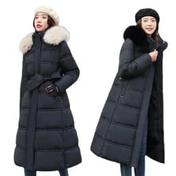2026 Winter New Down Cotton Parkas Jacket Women's X-Long Faux Fur Collar Padded Jacket Thick Loose Large Size Padded Jacket