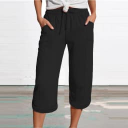 Women 3/4 Muslin Trouser Lightweight Linen Pants With Pockets Causal Loose Capri Trousers Elastic Comfortable Fabric Bottom