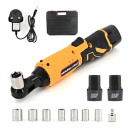 380Nm Electric Cordless Right Ratchet 3/8'' 90 Angle Wrench Power 2x Battery Kit