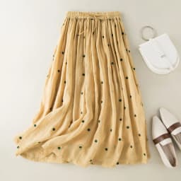 Polka Dot Cotton Linen Skirt Women Drawstring Elastic Waist A-Line Casual Vintage Big Swing Pleated Skirts Summer