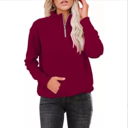 Solid Zip-Up Stand Collar Long Sleeve Sweatshirt Women's Casual Streetwear