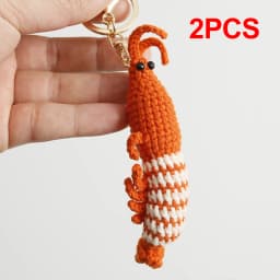 1Pc Cute Shrimp Charm Bag Pendant Cartoon Mini Hand Knitted Keyring Lovely Pendant Couple Keychain Bag Accessories