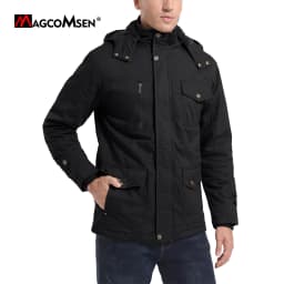 MAGCOMSEN Winter Jacket Men's Cotton Cargo Jacket Fleece Lined Thicken Work Coat Warm Parka Coat Detachable Hood Snow Ski Jacket