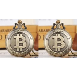 Antique Bronze Bitcoin Pattern Quartz Pocket Watch Exquisite Engraving Souvenir Pendant Pocket Clock Gifts Men Women