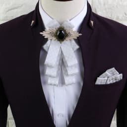 Men Ribbon Bow Tie Handkerchief Women pre-fold Brooches Pocket Square Neck Tie Set Groom Wedding Party Rhinestone Boys Bowtie