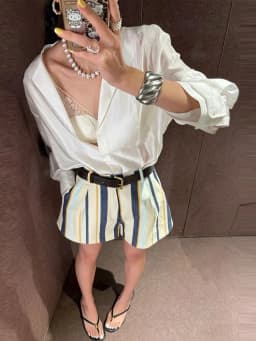 Women's Striped Print Shorts Single Button Color Blocking Loose High Waist Panties 2026 Summer Fashion All-match Causal Outfits
