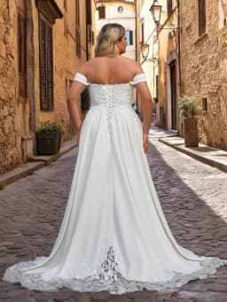 Elegant Off Shoulder Satin Wedding Dresses for Bride with Pockets Corset A Line Bridal Gown with Train
