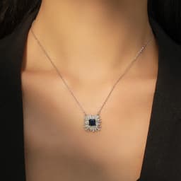 Ailmay 925 Sterling Silver Elegant Blue Square Zircon necklace & Earrings For Women Luxury Wedding Accessories Jewelry Set