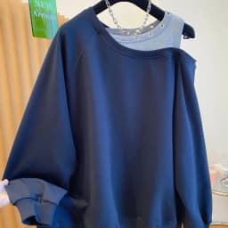 Fake Two Piece Casual Oversized Off Shoulder Sweatshirt Tops Women Designer Hollow Out Sweatshirt Fall Hoodie Jacket Outwear