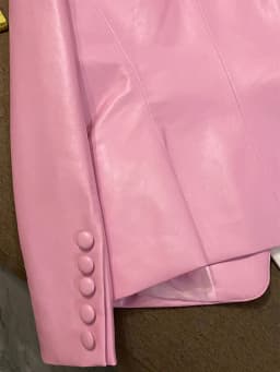Lautaro Spring Stylish Short Pink Soft Pu Leather Blazer Long Sleeve Slim Fit Luxury Jackets for Women 2022 Elegant Fashion 5xl
