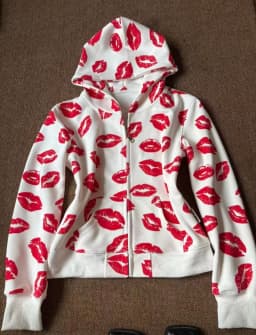 High Street Retro Red Lips Pattern Printed Short Zipper Hoodie Harajuku Punk Slimming Coat Autumn Winter Y2k Women Casual Hoodie