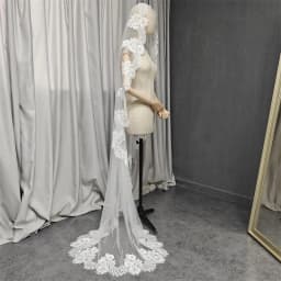 Customized Mantilla Veil with Eyelash Lace, 2m/2.5m/3m Single Tier Wedding Veil, Elegant Lace Ivory Bridal Veil with Hidden Comb