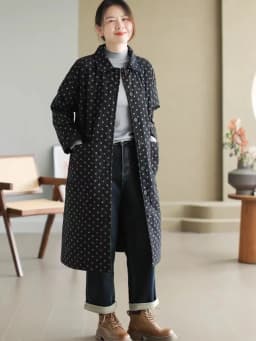 Authentic 2025 Autumn Winter Long Women's Cotton Padded Coat Polka Dot Diamond Stitch Thickened Jacket Comfortable Fit  C...