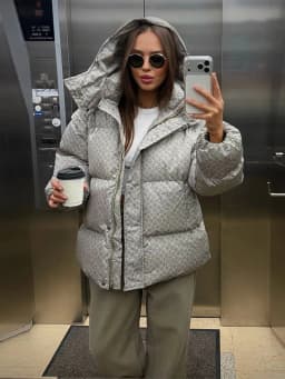 Printed Hooded Padded Coats Women's Loose Zipper Single-breasted Pockets Thicken Coats 2026 New Ladies Winter Fashion Outwear