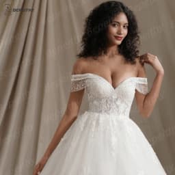 BEPEITHY Customized Lace Wedding Dresses For Women Bride Short Sleeves 2026 Glitter Vintage Bridal Plus Size Gown Vestidos Novia