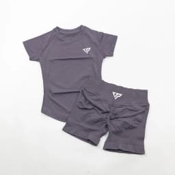 Keep That Pump 2 Piece Seamless Leggings with Recoil Scrunch Shorts Yoga Short Sleeve Women's Gym Tight Hip Workout Short