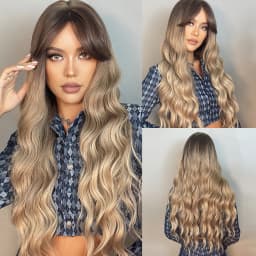 HENRY MARGU Long Wavy Brown Red Orange Wigs with Bangs Cosplay Party Heat Resistant Synthetic Hair Wigs for Black Women Afro