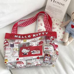 Retro Red Checkered Hello Kitty Transparent Handbag Cartoon Print PVC Waterproof Mommy Bag Swimming Storage Tote Bag