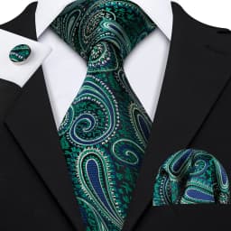 Designer Silk Men Tie Set Blue Teal Green Necktie Handkerchief Cufflinks Wedding Business Gift Dropship Barry. Wang A-5981