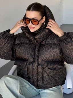 Women's Leopard Print Hooded Cotton Padded Jackets Stand Collar Zipper Short Puffy Coats 2026 Winter Lady Street Warm Outerwear