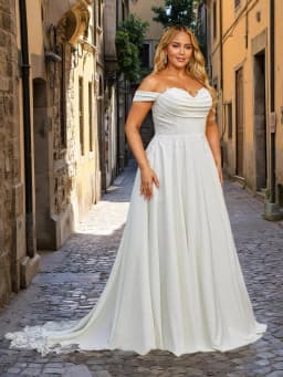 Elegant Off Shoulder Satin Wedding Dresses for Bride with Pockets Corset A Line Bridal Gown with Train