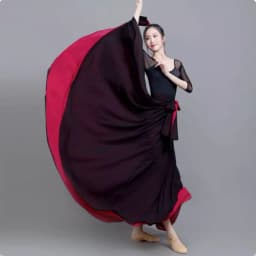 Double Layer Contrast Color Modern Dance Skirt Large Swing Half Body Skirt Performance Costume for Art Students Chiffon Material