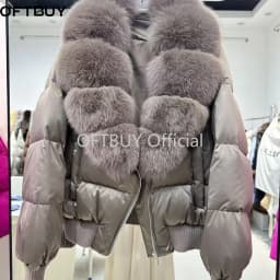 OFTBUY Winter Removable Real Fox Fur Collar Luxury Women Duck Down Jacket Glossy Short Puffer Coat Zipper Warm Fashion Outerwear