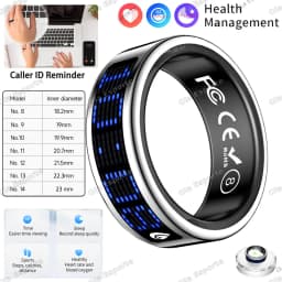 Call ID Reminder Smart Ring Display Screen Touch,Tasbih Counter,Health Manager,5ATM Waterproof Multiple Sport Mode MenWomen HT30