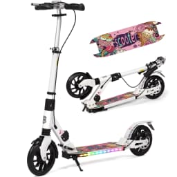 Kick Scooter for Teens & Adults, 200mm Big Wheels Foldable Scooter, Teens & Adult Scooters with LED Light-Up Deck