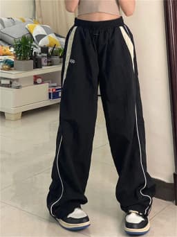 Retro Side Stripe Bowknot Wide Leg Pants Women High Waist Casual Sports Trousers Harajuku Cargo Pants Streetwear Hip Hop Joggers