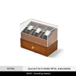WoodTen 3 Grids Wood Watch Box Double-layer Watch Jewelry Organizer Wrist Watch Storage Box Dust-proof Cover Jewelry Watches Box