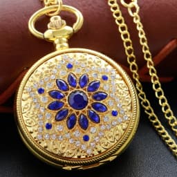 New Gold Luxury Ruby Pocket Watch Necklace Digital Pendant Chain Clock Fashion Sculpture Women's Men's Gift