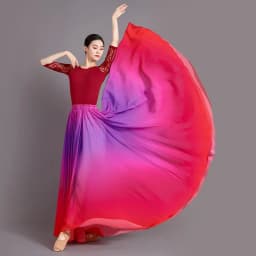 2025 Gradient Color Dance Skirt Eleganc Women's Square Dancing Perform Maxi Skirts Elastic-waist Big-hem Chiffon A-line Skirts