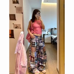 New design sense niche American retro color checkered wide-leg pants women's versatile checkered floor-length pants