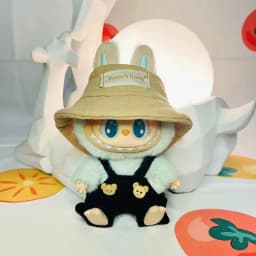 15/17cm Labubu Doll Clothes 1st/2nd/3rd Gen Fit Mr. Black Bear Hoodie Set with Headphone Plush Toy Outfits Halloween Decor